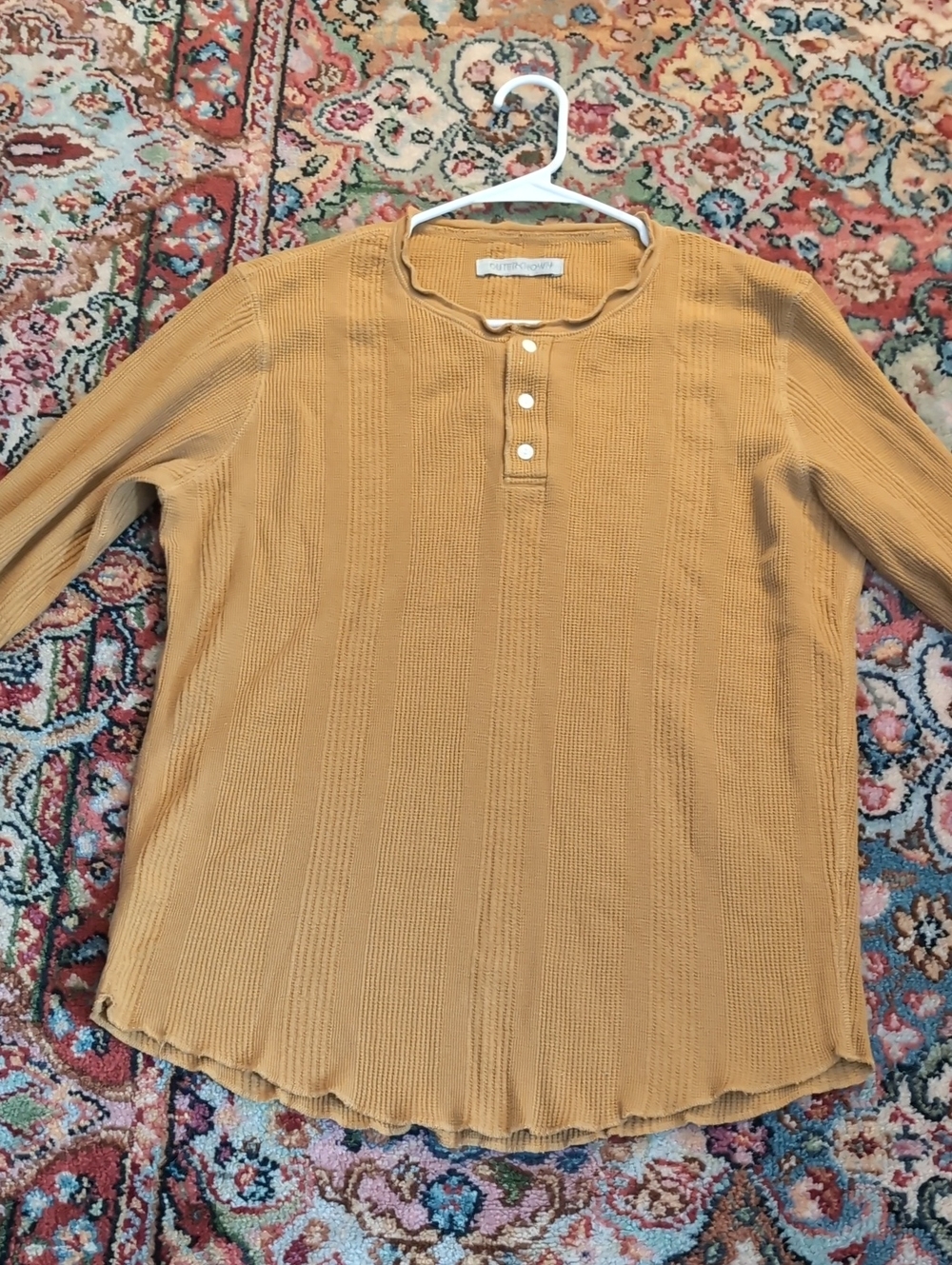 Outerknown Mustard Ribbed Long Sleeve Henley Top
